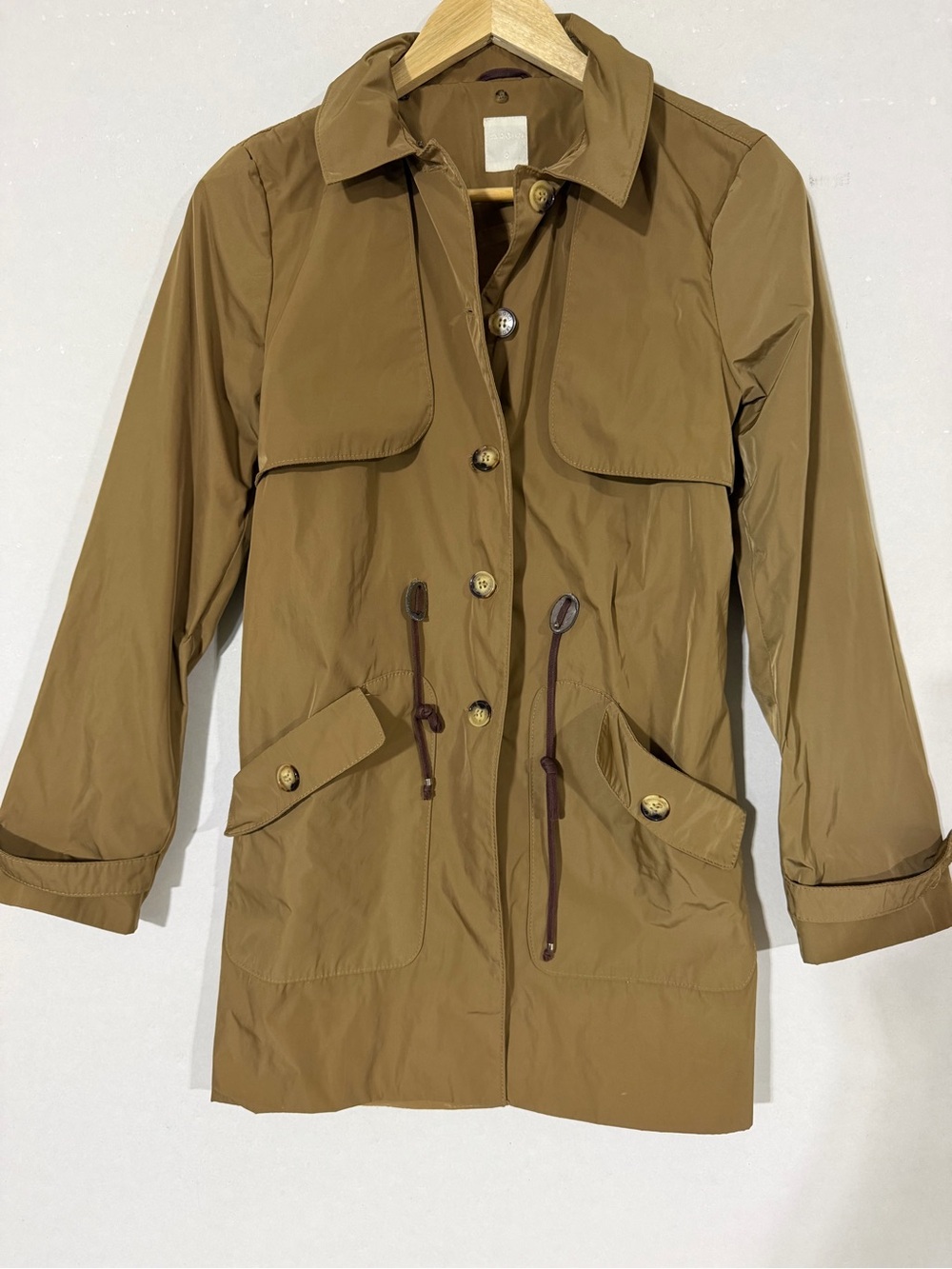 Women's Tan Trench Coat with Drawcord Waist